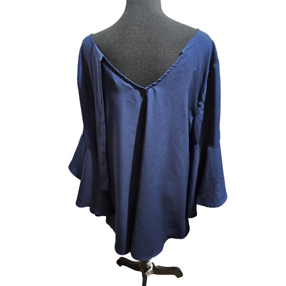 Lane Bryant Blue Peplum Sleeve Blouse with Back Tie Detail, Sz 14/16 - NWOT - Picture 4 of 8